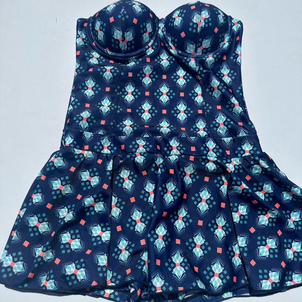 Navy Patterned Women's One Piece Swimsuit